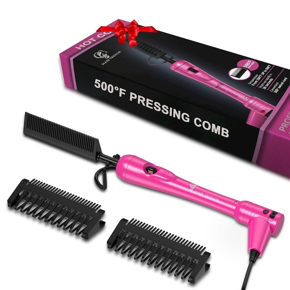 Mini Pink Hot Comb 500 Degree, Dual Voltage Electric Pressing Comb for Black